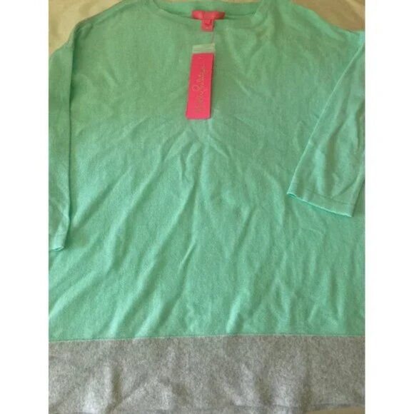 Lilly Pulitzer Dayna Coolmax Resort Aqua Teal Gray Semi Sheer Sweater 001901 XS - Picture 4 of 12